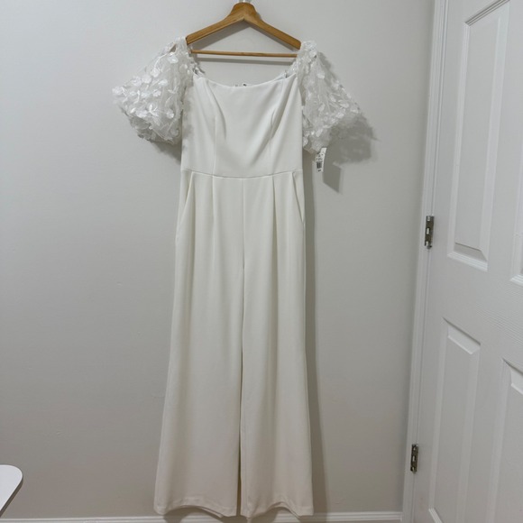 DB Studios Floral Puff Sleeve Jumpsuit Ivory Wedding Guest Party Cocktail Size 8 - Picture 5 of 7